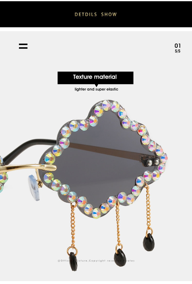  Women's Crystal Rhinestone Clouds Shape Tassel Rimless Sunglasses - Women Sunglasses - DYAVOR® 