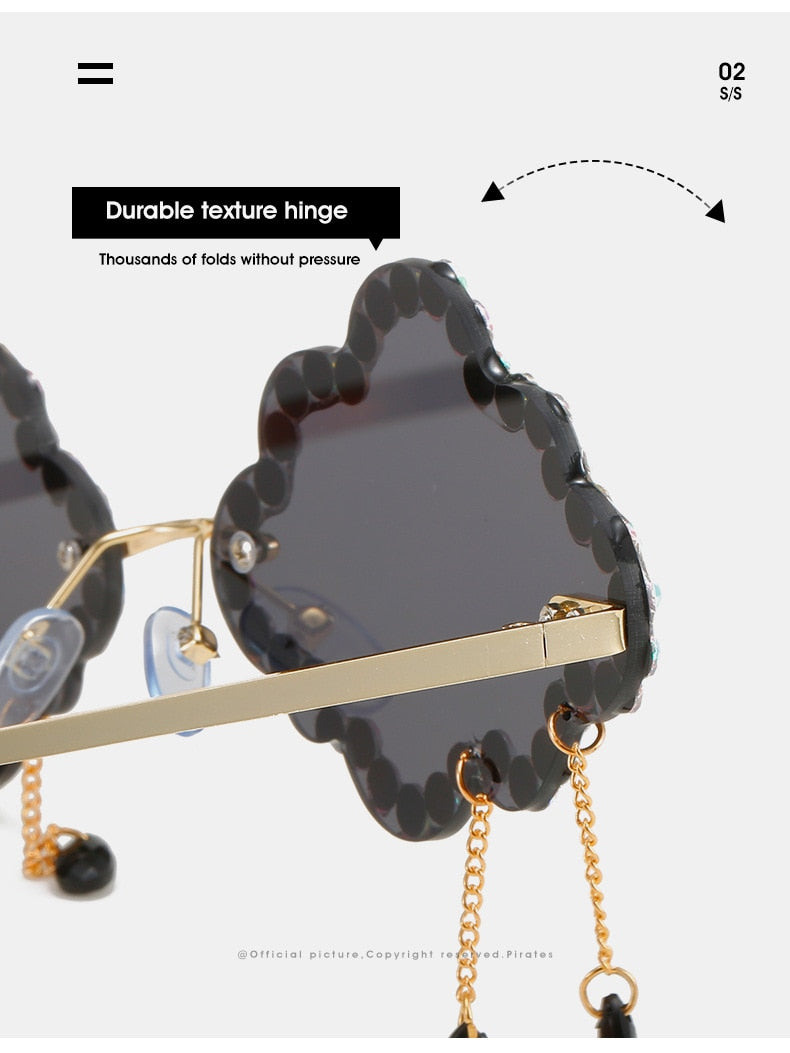  Women's Crystal Rhinestone Clouds Shape Tassel Rimless Sunglasses - Women Sunglasses - DYAVOR® 