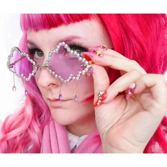  Women's Crystal Rhinestone Clouds Shape Tassel Rimless Sunglasses - Women Sunglasses - DYAVOR® 