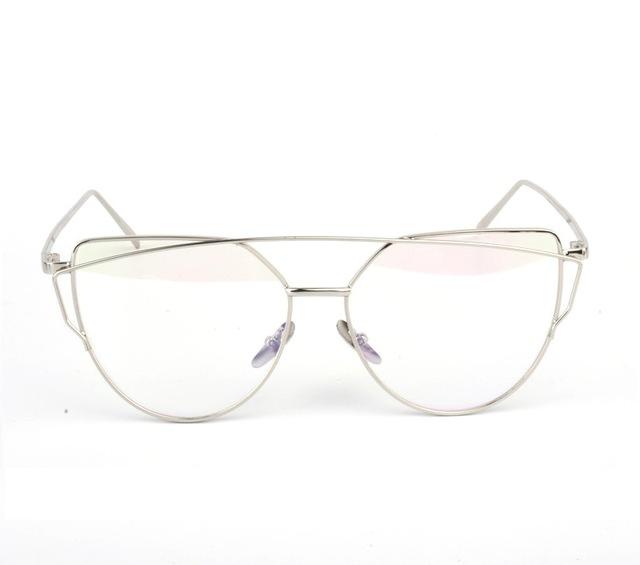  Women's Twin Beam Cat Eye Rose Gold Designer Sunglasses with Mirror Lens - Women Sunglasses - DYAVOR® 