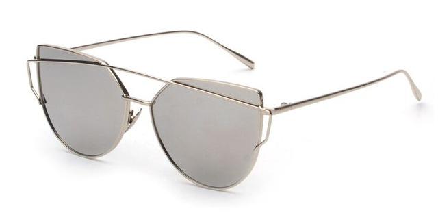  Women's Twin Beam Cat Eye Rose Gold Designer Sunglasses with Mirror Lens - Women Sunglasses - DYAVOR® 