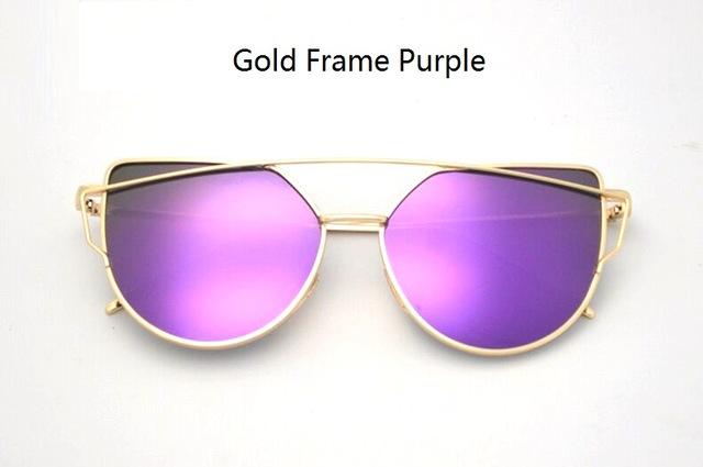  Women's Twin Beam Cat Eye Rose Gold Designer Sunglasses with Mirror Lens - Women Sunglasses - DYAVOR® 
