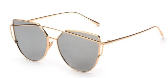  Women's Twin Beam Cat Eye Rose Gold Designer Sunglasses with Mirror Lens - Women Sunglasses - DYAVOR® 