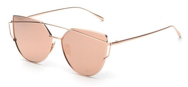  Women's Twin Beam Cat Eye Rose Gold Designer Sunglasses with Mirror Lens - Women Sunglasses - DYAVOR® 