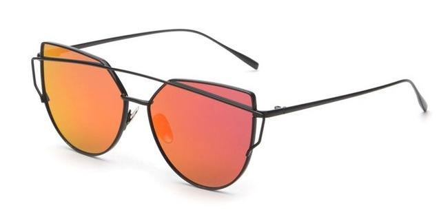  Women's Twin Beam Cat Eye Rose Gold Designer Sunglasses with Mirror Lens - Women Sunglasses - DYAVOR® 