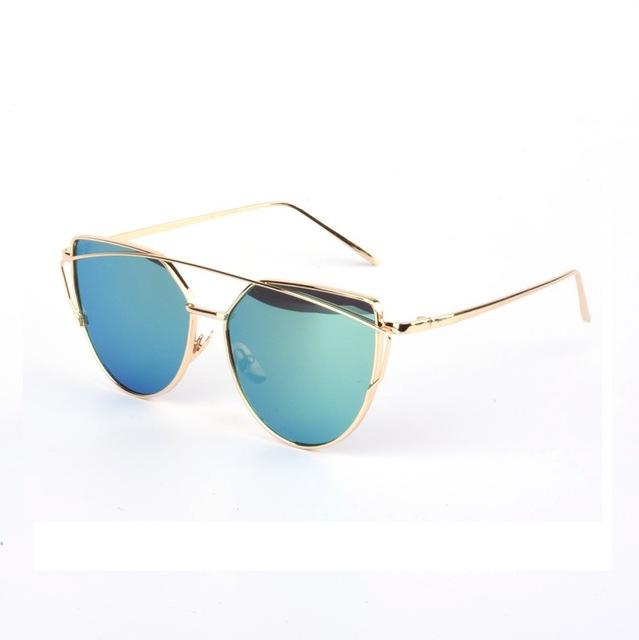  Women's Twin Beam Cat Eye Rose Gold Designer Sunglasses with Mirror Lens - Women Sunglasses - DYAVOR® 