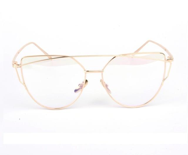  Women's Twin Beam Cat Eye Rose Gold Designer Sunglasses with Mirror Lens - Women Sunglasses - DYAVOR® 
