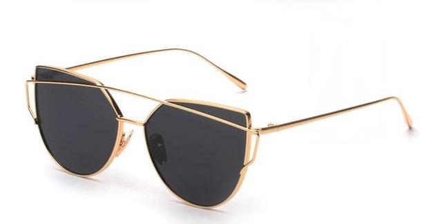  Women's Twin Beam Cat Eye Rose Gold Designer Sunglasses with Mirror Lens - Women Sunglasses - DYAVOR® 