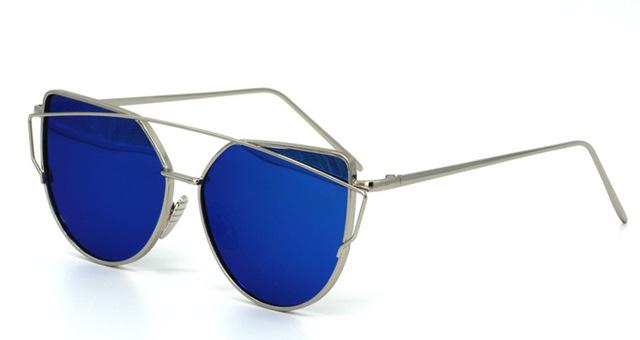  Women's Twin Beam Cat Eye Rose Gold Designer Sunglasses with Mirror Lens - Women Sunglasses - DYAVOR® 