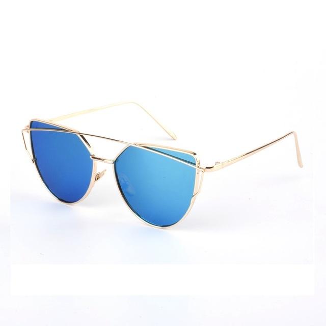  Women's Twin Beam Cat Eye Rose Gold Designer Sunglasses with Mirror Lens - Women Sunglasses - DYAVOR® 