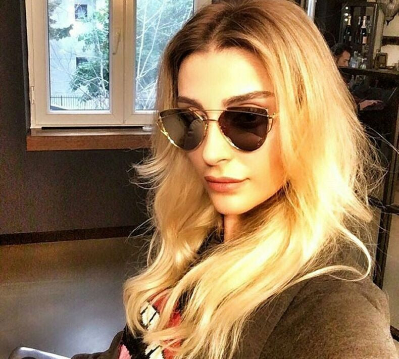  Women's Twin Beam Cat Eye Rose Gold Designer Sunglasses with Mirror Lens - Women Sunglasses - DYAVOR® 
