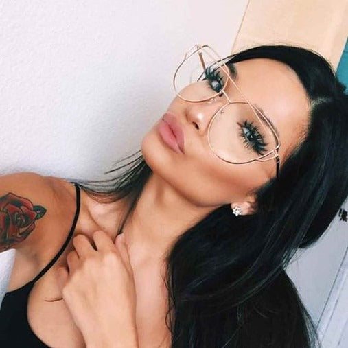  Women's Twin Beam Cat Eye Rose Gold Designer Sunglasses with Mirror Lens - Women Sunglasses - DYAVOR® 