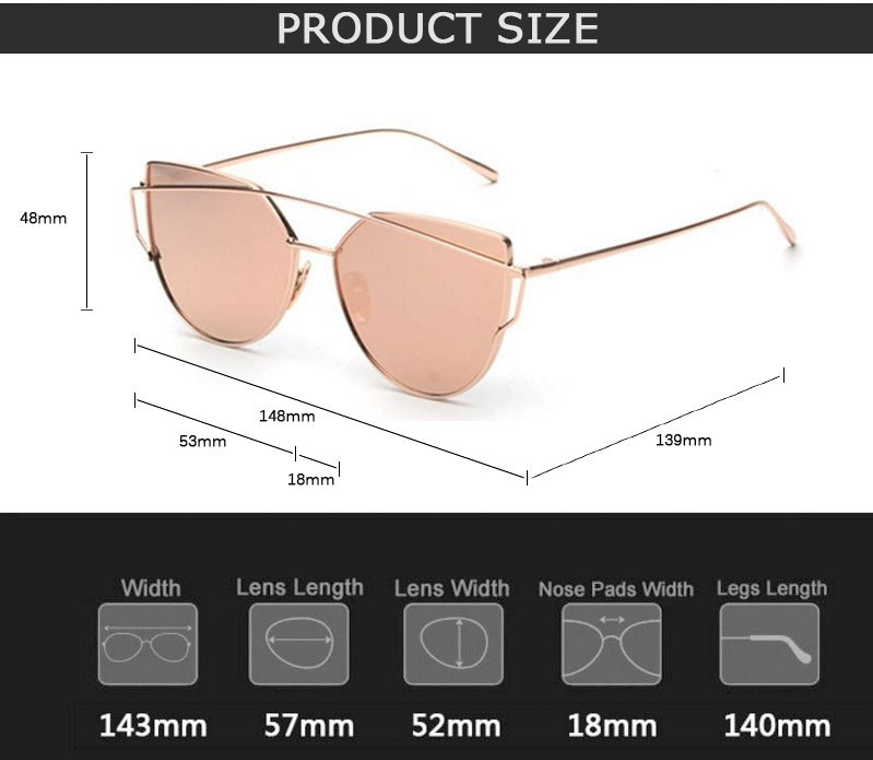  Women's Twin Beam Cat Eye Rose Gold Designer Sunglasses with Mirror Lens - Women Sunglasses - DYAVOR® 
