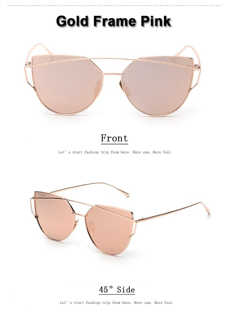  Women's Twin Beam Cat Eye Rose Gold Designer Sunglasses with Mirror Lens - Women Sunglasses - DYAVOR® 
