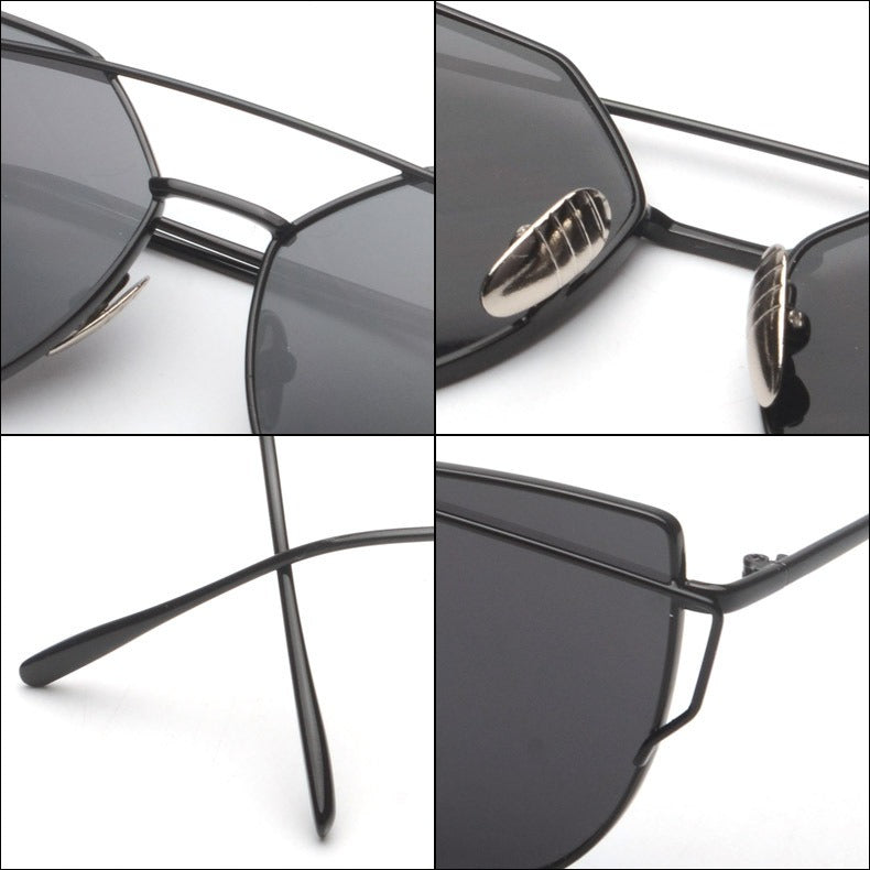  Women's Twin Beam Cat Eye Rose Gold Designer Sunglasses with Mirror Lens - Women Sunglasses - DYAVOR® 