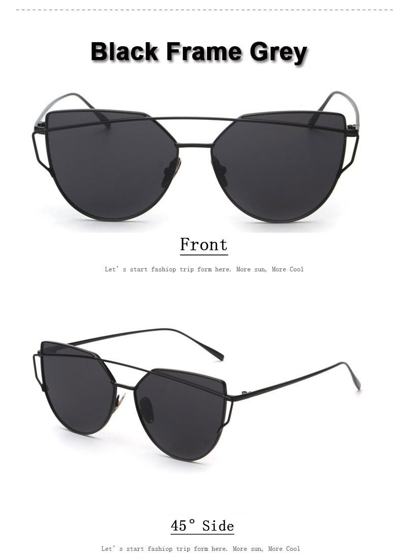  Women's Twin Beam Cat Eye Rose Gold Designer Sunglasses with Mirror Lens - Women Sunglasses - DYAVOR® 