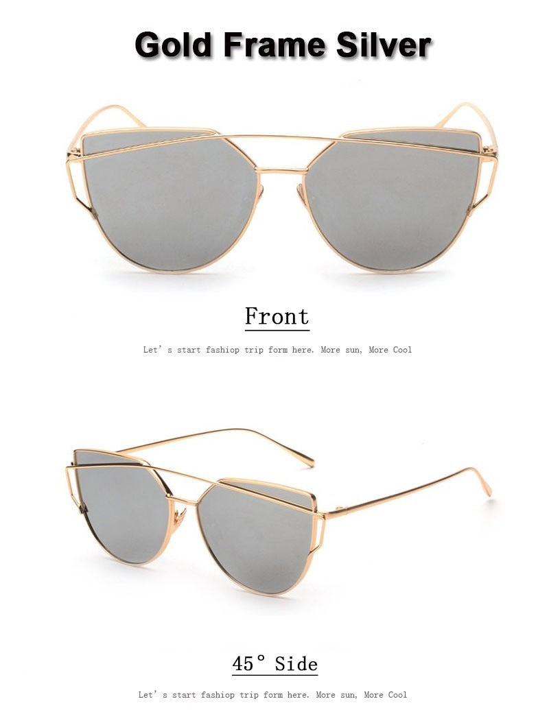  Women's Twin Beam Cat Eye Rose Gold Designer Sunglasses with Mirror Lens - Women Sunglasses - DYAVOR® 