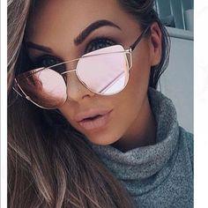  Women's Twin Beam Cat Eye Rose Gold Designer Sunglasses with Mirror Lens - Women Sunglasses - DYAVOR® 