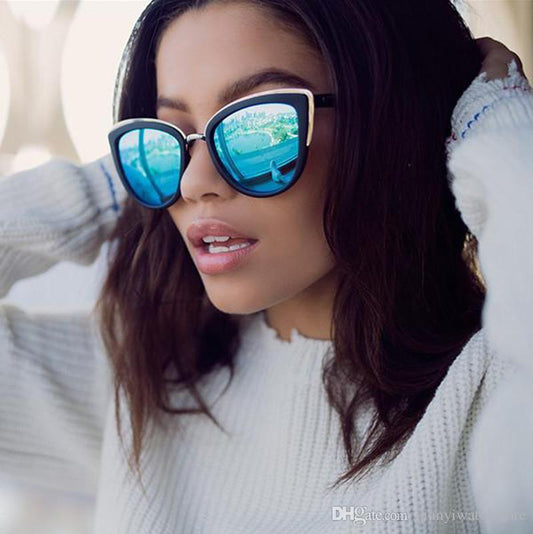  Women's Vintage Cat Eye Mirror Anti-Reflective Plastic Party Sunglasses - Women Sunglasses - DYAVOR® 