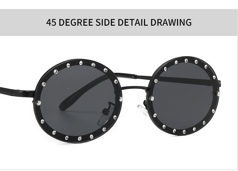  Women's Vintage Designer Diamond Crystal Round Over Sunglasses - Women Sunglasses - DYAVOR® 