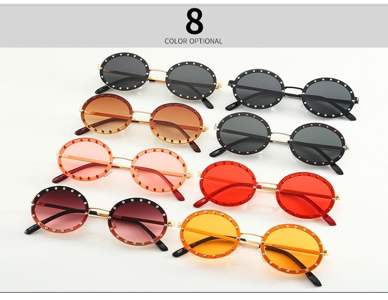  Women's Vintage Designer Diamond Crystal Round Over Sunglasses - Women Sunglasses - DYAVOR® 
