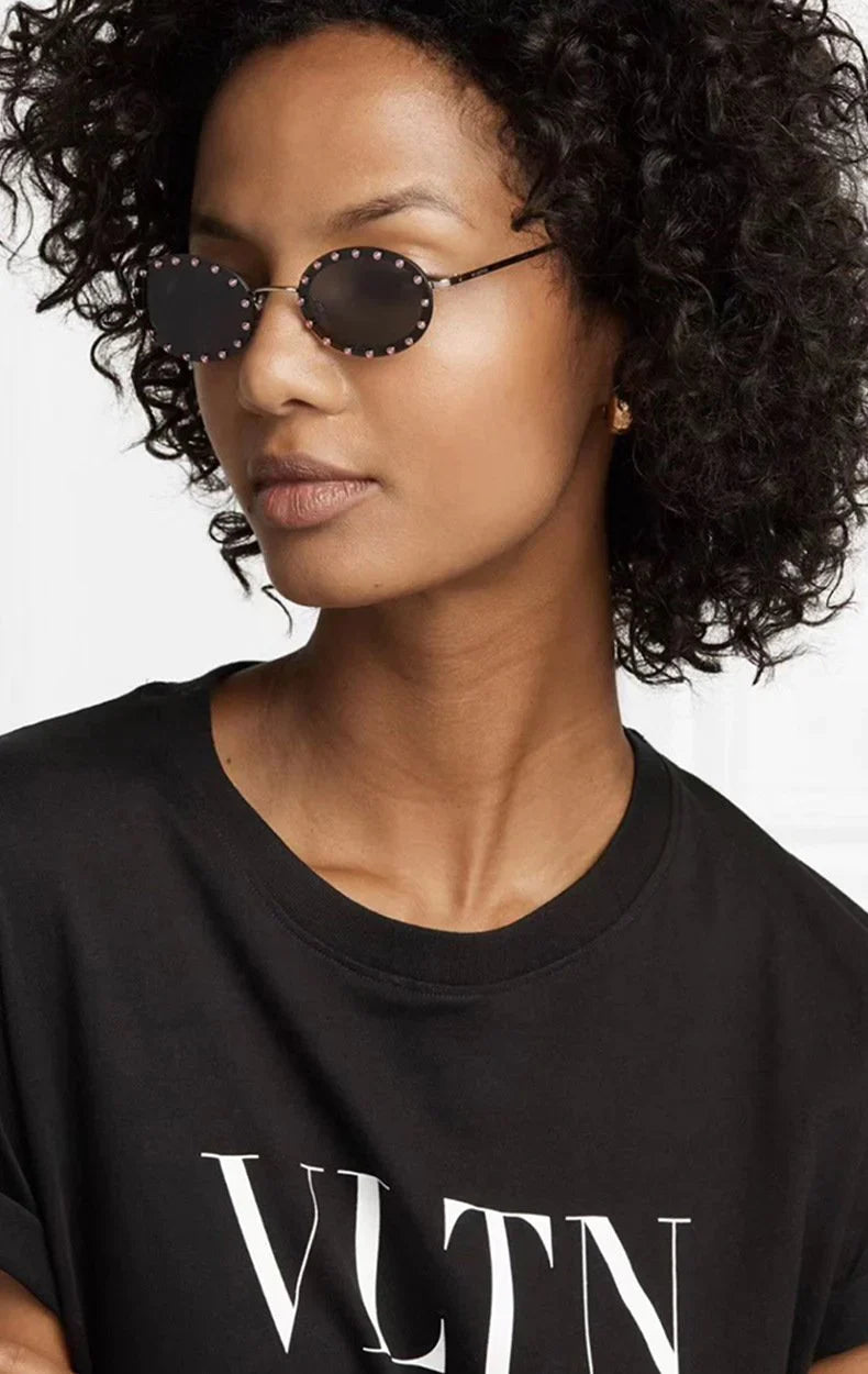  Women's Vintage Designer Diamond Crystal Round Over Sunglasses - Women Sunglasses - DYAVOR® 