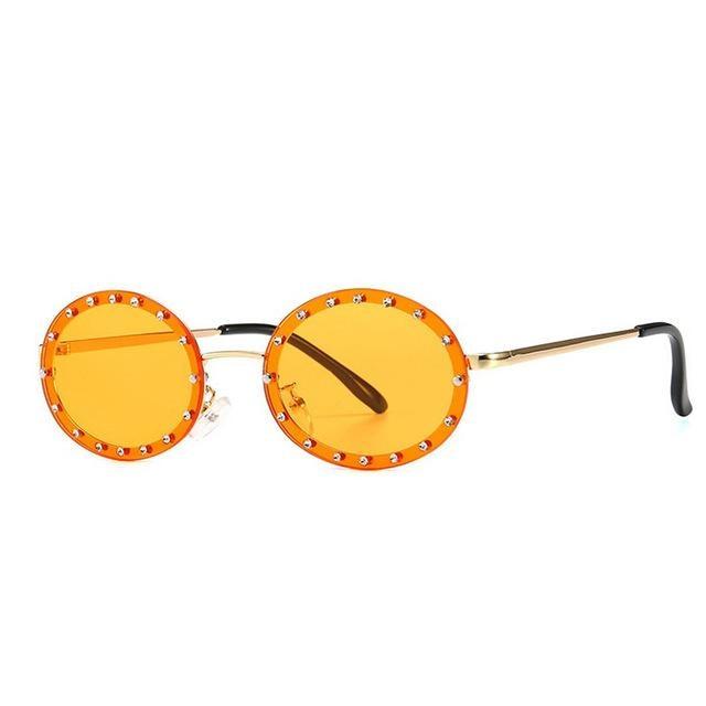  Women's Vintage Designer Diamond Crystal Round Over Sunglasses - Women Sunglasses - DYAVOR® 