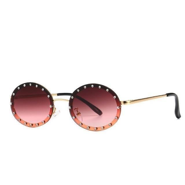  Women's Vintage Designer Diamond Crystal Round Over Sunglasses - Women Sunglasses - DYAVOR® 