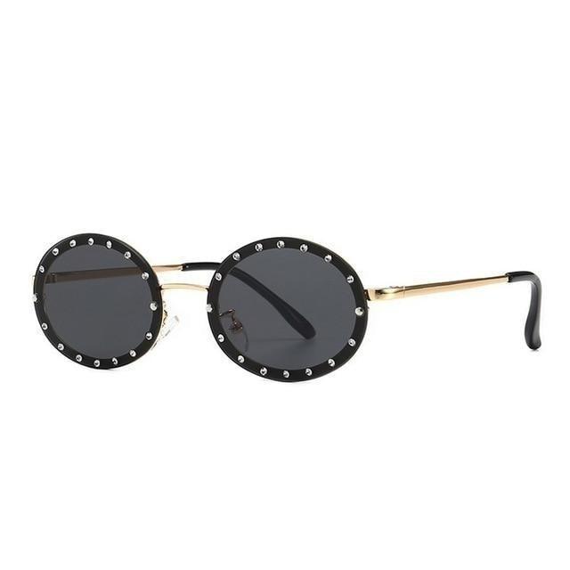  Women's Vintage Designer Diamond Crystal Round Over Sunglasses - Women Sunglasses - DYAVOR® 