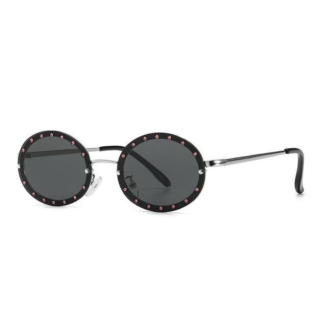  Women's Vintage Designer Diamond Crystal Round Over Sunglasses - Women Sunglasses - DYAVOR® 