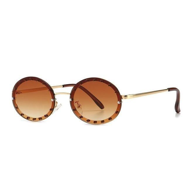  Women's Vintage Designer Diamond Crystal Round Over Sunglasses - Women Sunglasses - DYAVOR® 