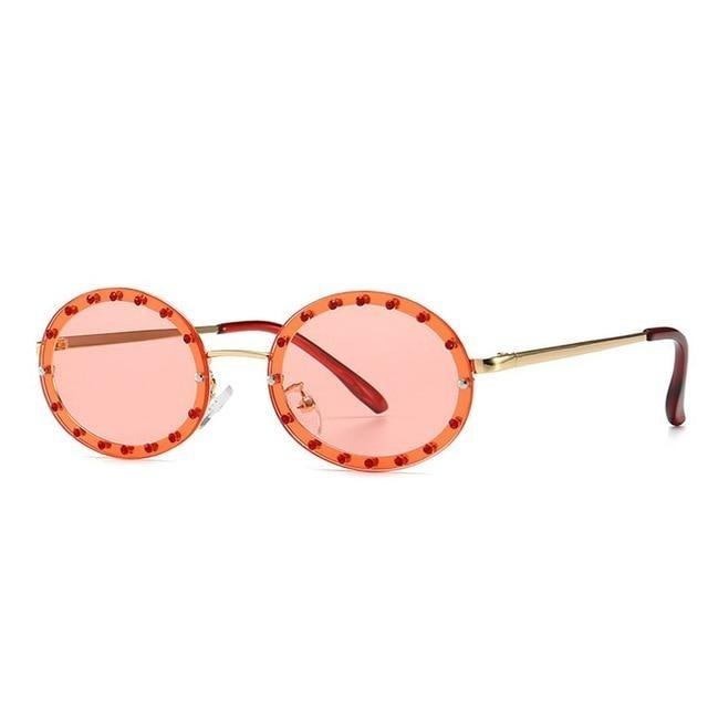  Women's Vintage Designer Diamond Crystal Round Over Sunglasses - Women Sunglasses - DYAVOR® 