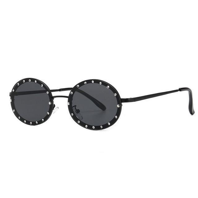  Women's Vintage Designer Diamond Crystal Round Over Sunglasses - Women Sunglasses - DYAVOR® 