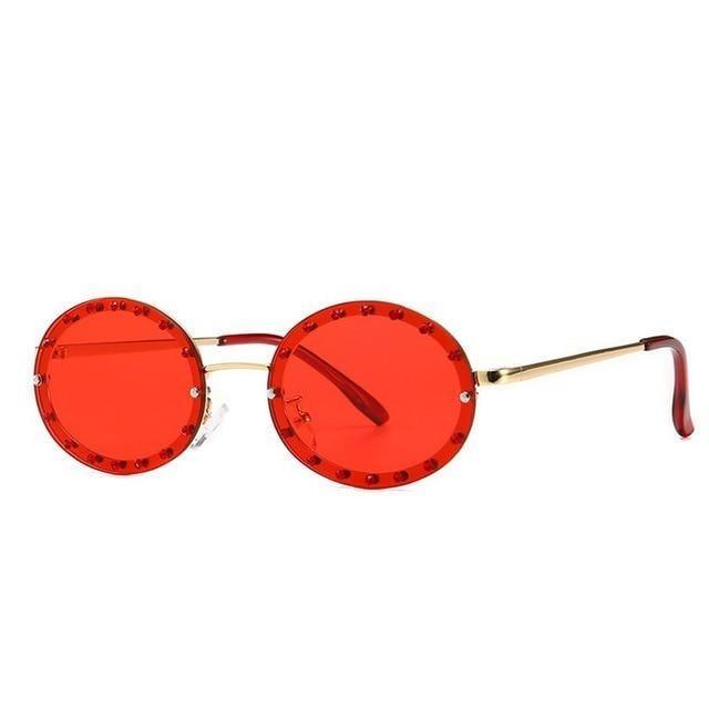  Women's Vintage Designer Diamond Crystal Round Over Sunglasses - Women Sunglasses - DYAVOR® 