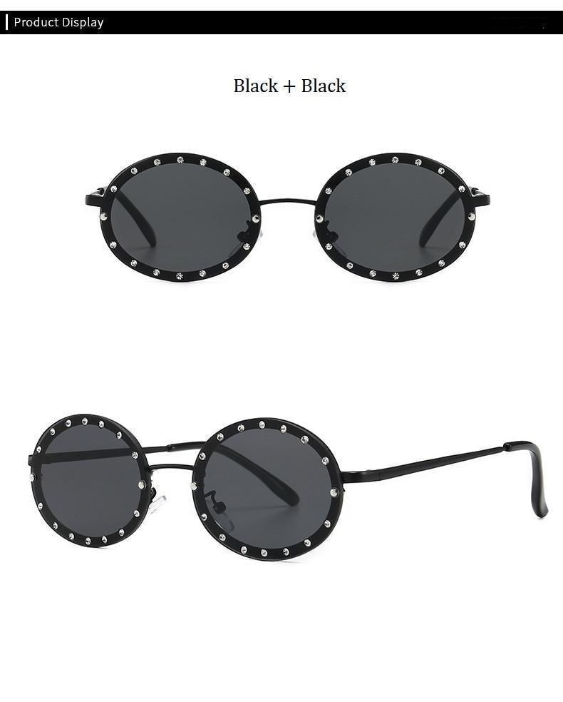 Women's Vintage Designer Diamond Crystal Round Over Sunglasses - Women Sunglasses - DYAVOR® 