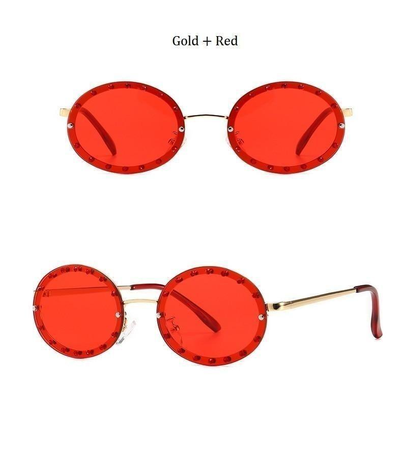  Women's Vintage Designer Diamond Crystal Round Over Sunglasses - Women Sunglasses - DYAVOR® 