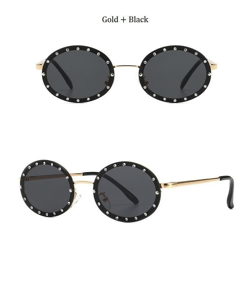  Women's Vintage Designer Diamond Crystal Round Over Sunglasses - Women Sunglasses - DYAVOR® 