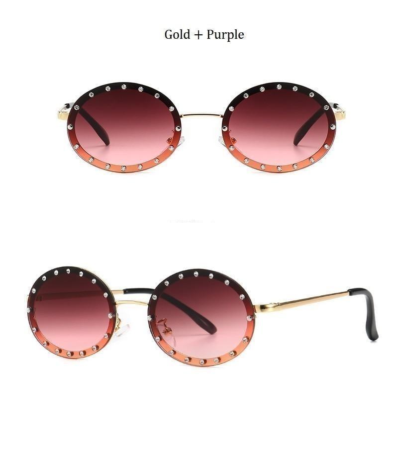  Women's Vintage Designer Diamond Crystal Round Over Sunglasses - Women Sunglasses - DYAVOR® 