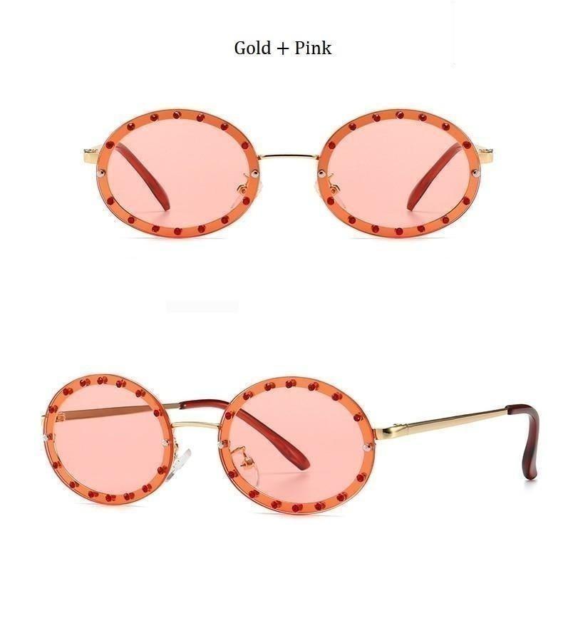  Women's Vintage Designer Diamond Crystal Round Over Sunglasses - Women Sunglasses - DYAVOR® 