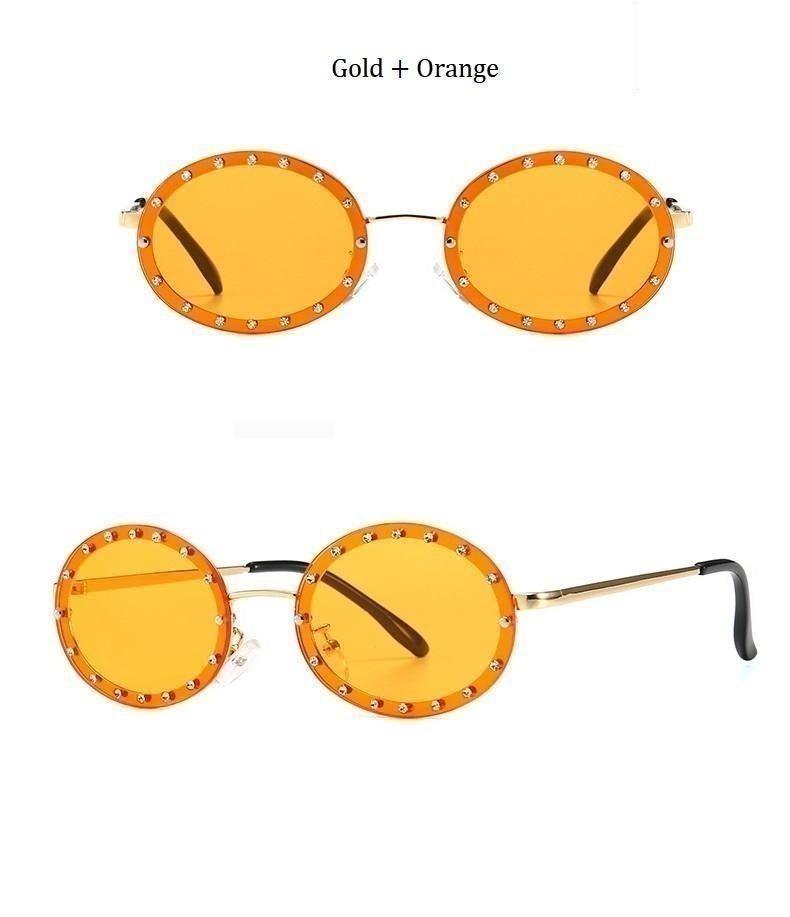  Women's Vintage Designer Diamond Crystal Round Over Sunglasses - Women Sunglasses - DYAVOR® 