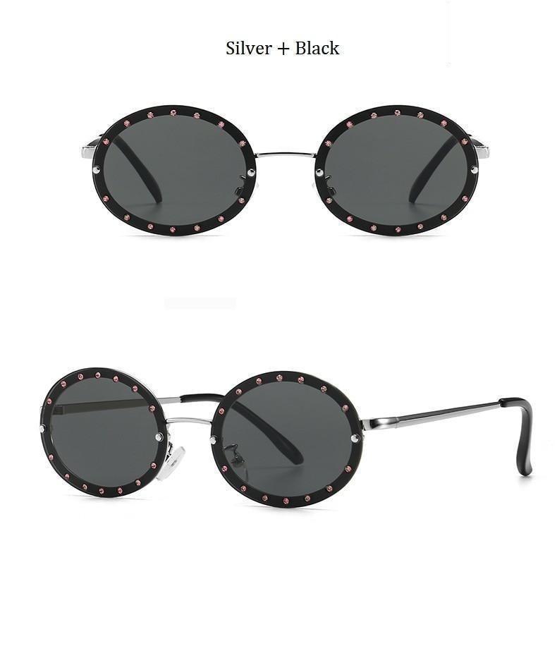  Women's Vintage Designer Diamond Crystal Round Over Sunglasses - Women Sunglasses - DYAVOR® 