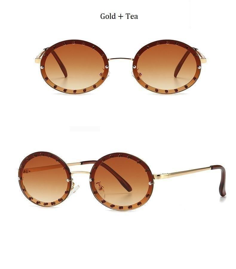  Women's Vintage Designer Diamond Crystal Round Over Sunglasses - Women Sunglasses - DYAVOR® 