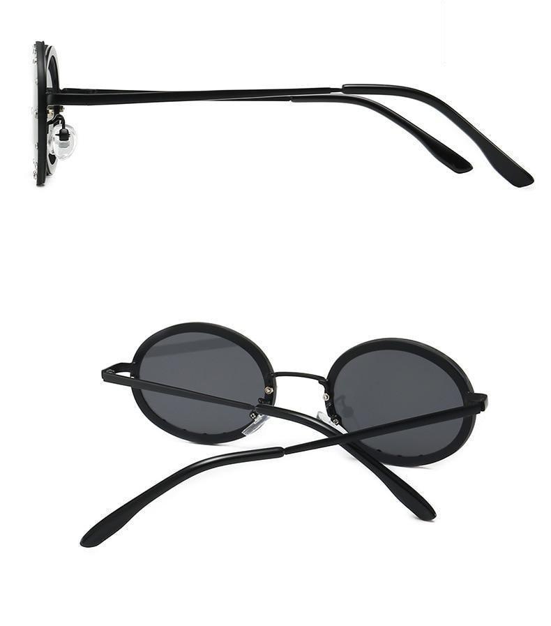  Women's Vintage Designer Diamond Crystal Round Over Sunglasses - Women Sunglasses - DYAVOR® 