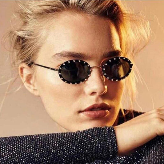 Women's Vintage Designer Diamond Crystal Round Over Sunglasses - Women Sunglasses - DYAVOR® 