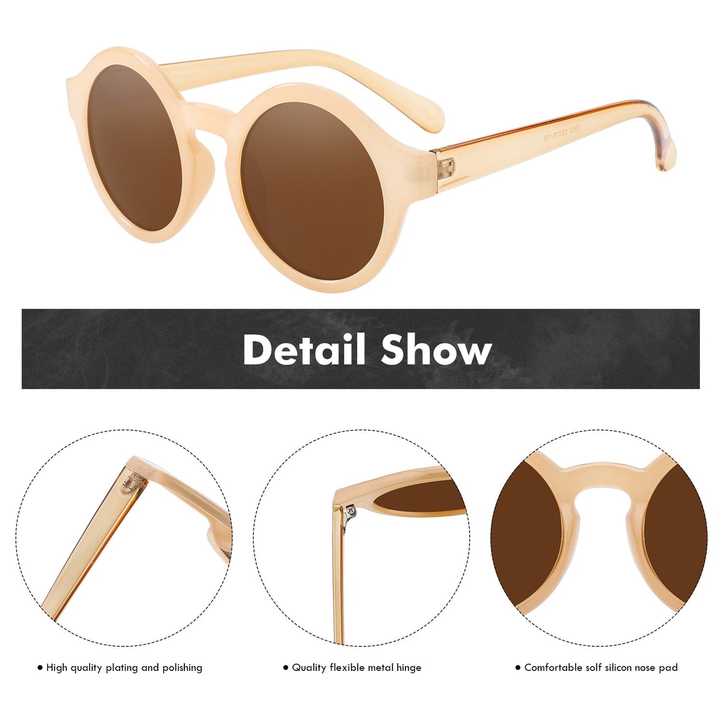  Women's Vintage Round Circle Retro Sunglasses with Acrylic Lenses - Women Sunglasses - DYAVOR® 
