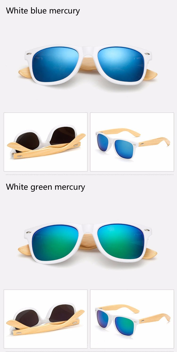  Wooden Frame Retro Bamboo Sunglasses for Women with Mirror Lens - Women Sunglasses - DYAVOR® 