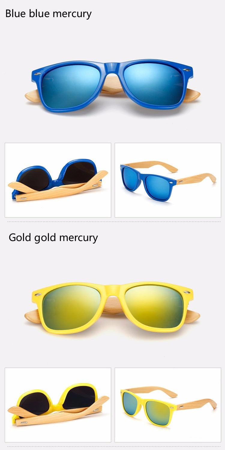  Wooden Frame Retro Bamboo Sunglasses for Women with Mirror Lens - Women Sunglasses - DYAVOR® 