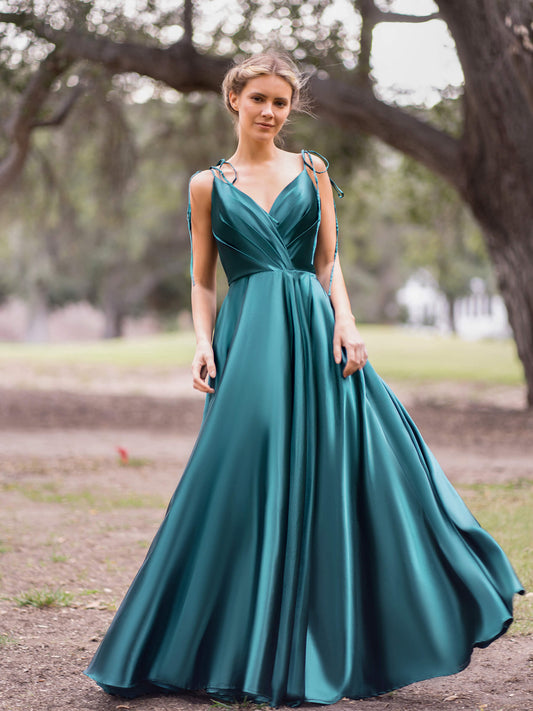  Wrap Satin A-Line Floor Length Evening Dress - Prom Dresses - DYAVOR® 