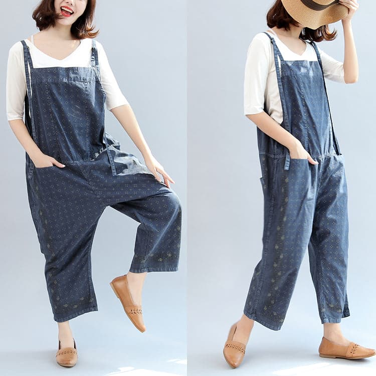  Fall blue print cotton pants plus size jumpsuit pants -  - DYAVOR® 