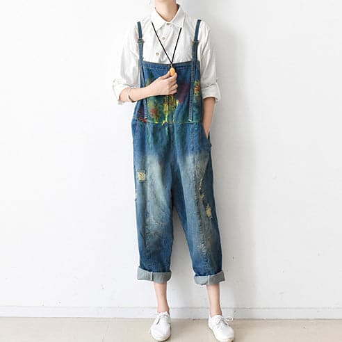 Fall oversized denim jumpsuits casual blue jeans denim outfits cute